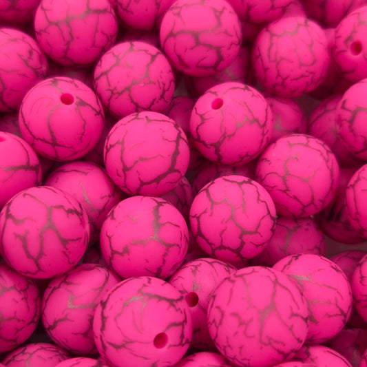 Electric Vein Pink 15mm Printed Silicone Beads