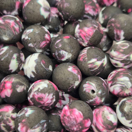 Smoked Petals 15mm Printed Silicone Beads