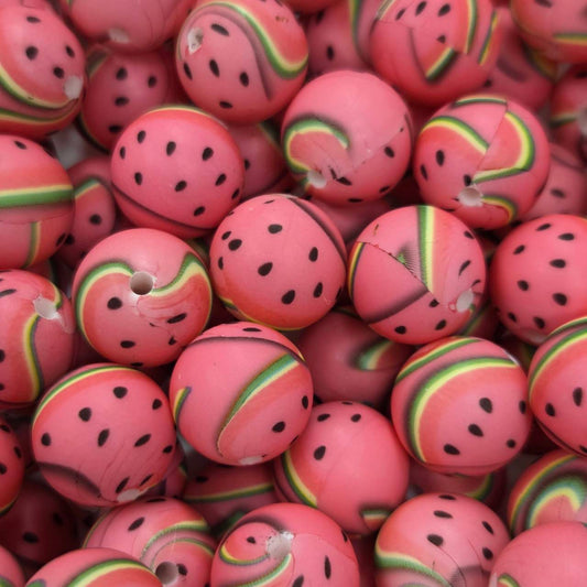 Juicy Melon 15mm Printed Silicone Beads