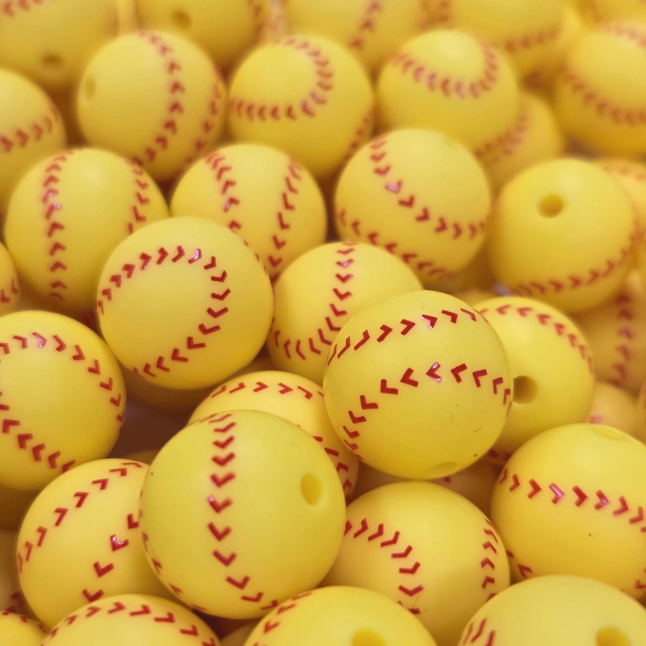 Softball 15mm Printed Silicone Beads