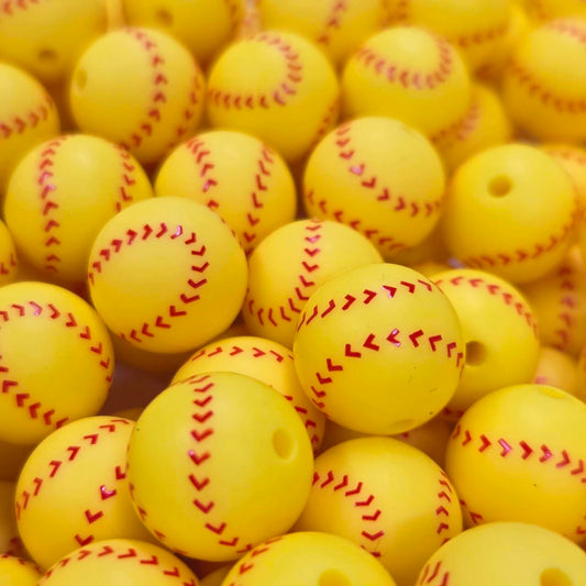 Softball 15mm Printed Silicone Beads