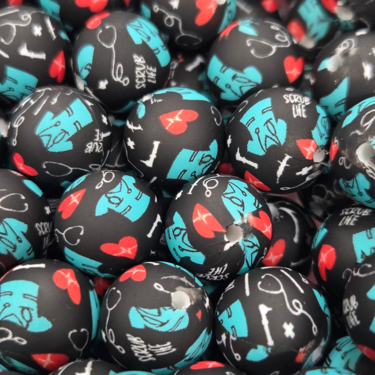 Scrub Life 15mm Printed Silicone Beads