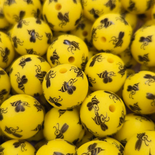 Busy Bee 15mm Printed Silicone Beads