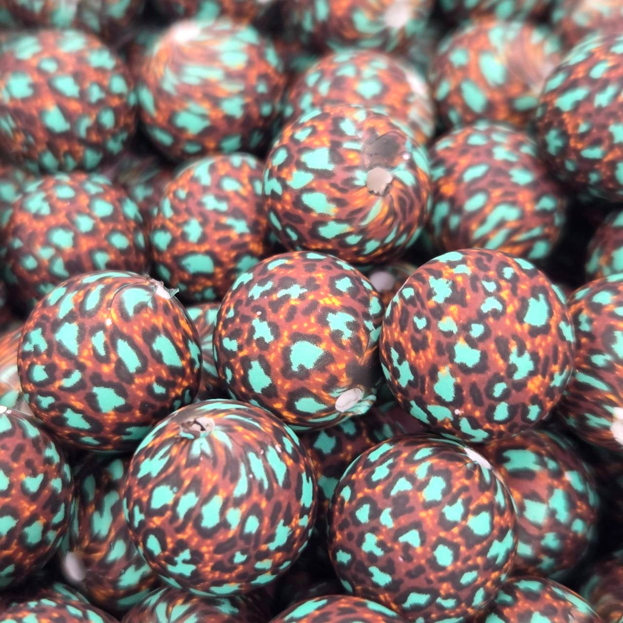 Rust & Turquoise 15mm Printed Silicone Beads