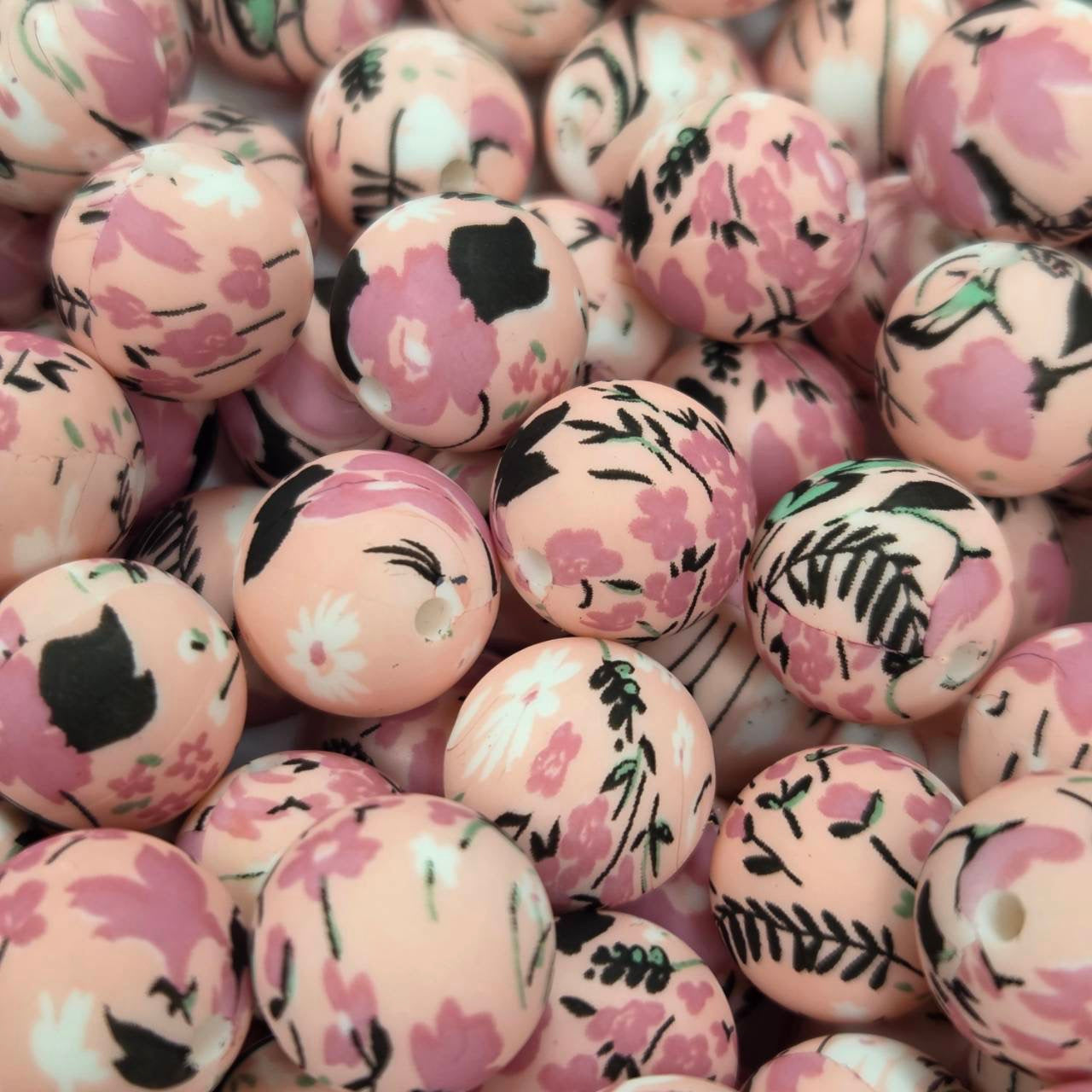 Rosy Meadow 15mm Printed Silicone Beads