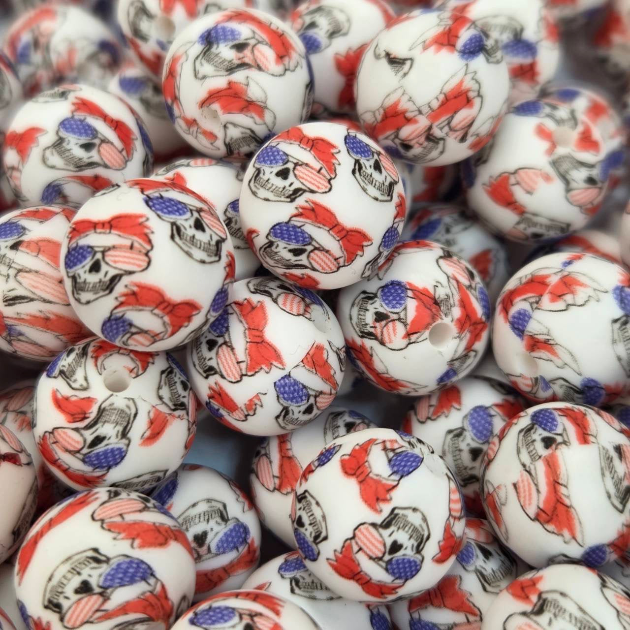 Stars & Skulls 15mm Printed Silicone Beads