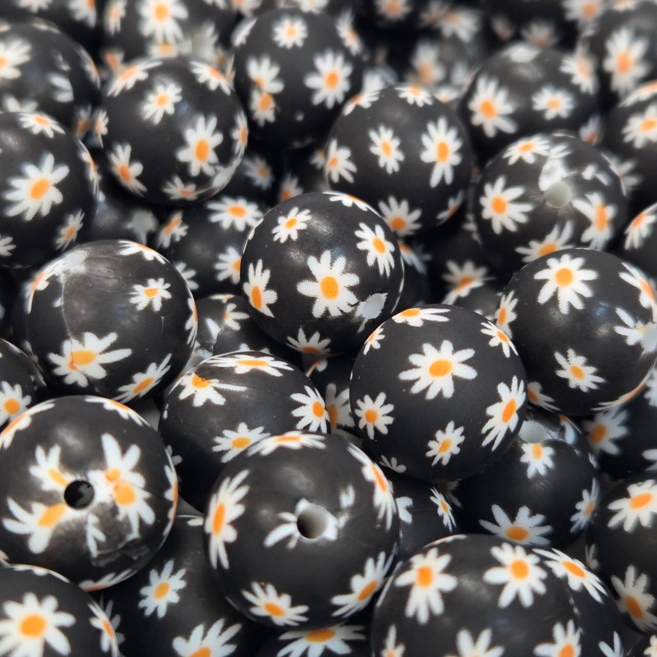 Daisy Nights 15mm Printed Silicone Beads