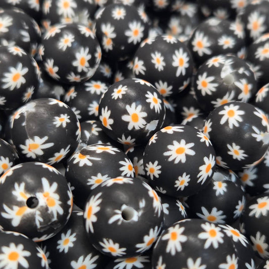 Daisy Nights 15mm Printed Silicone Beads