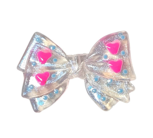 Hot Pink Heart Acrylic Bow Beads
