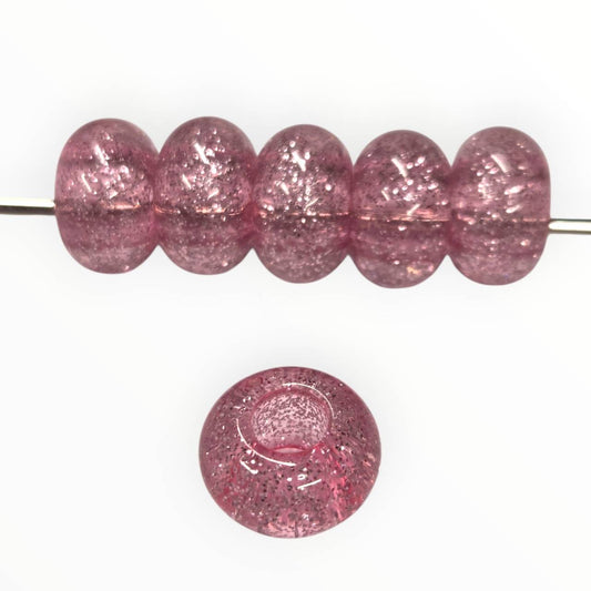Pink Glitter Large Hole Round Acrylic Beads