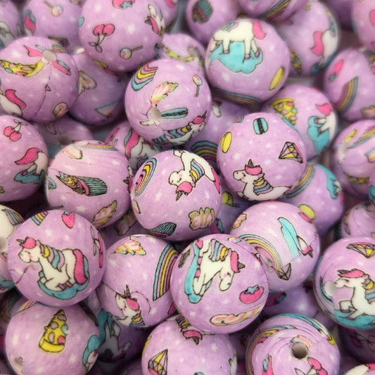 Unicorn Dream 15mm Printed Silicone Beads