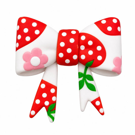 Strawberry Print Large Bow Focal Bead
