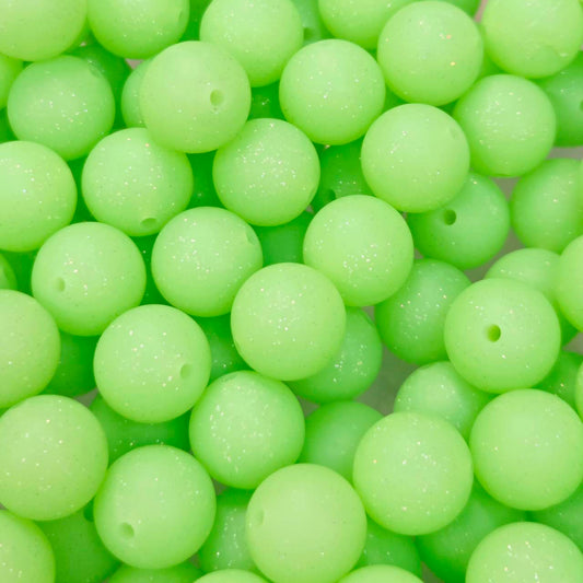 Lime Glitter 15mm Silicone Beads