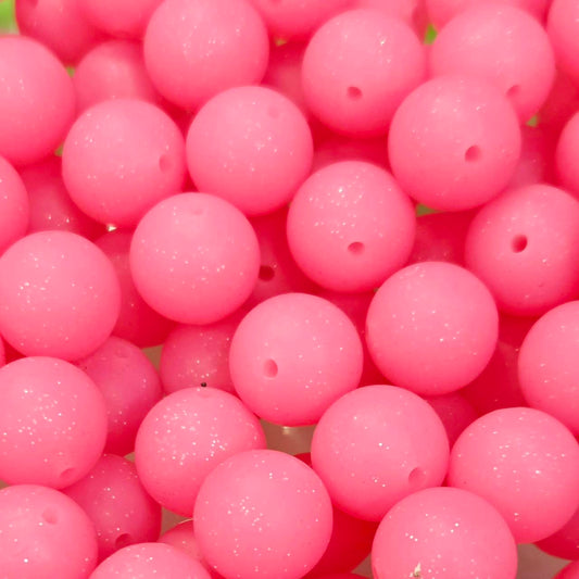 Pink Glitter 15mm Silicone Beads