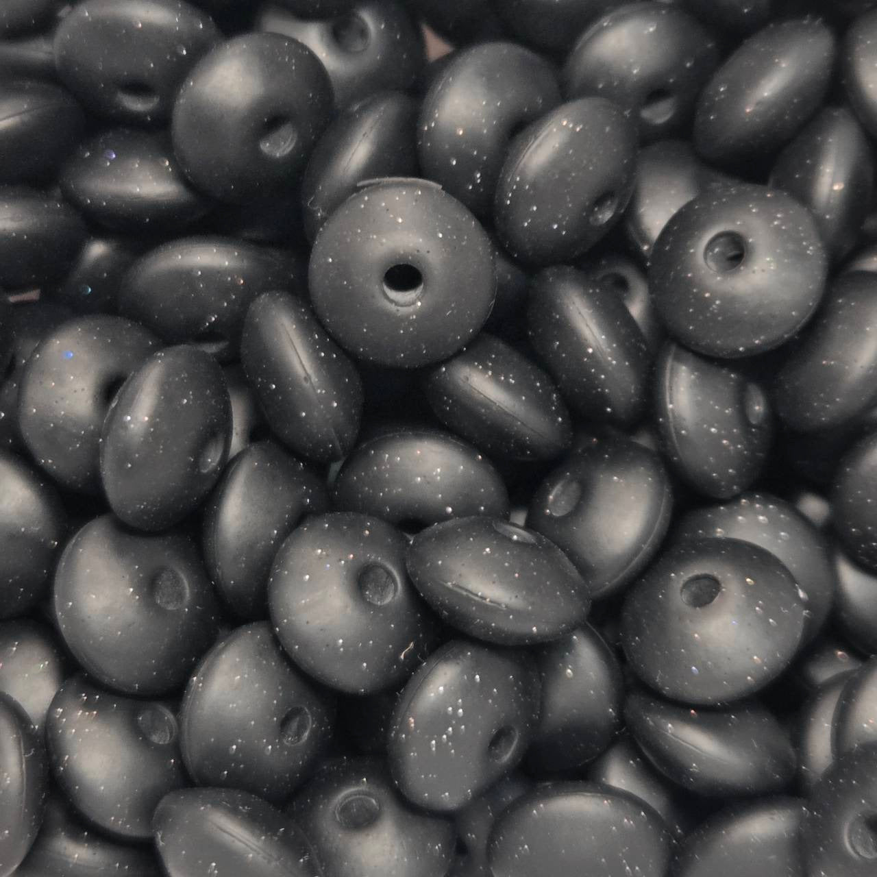 Black Glitter Silicone Lentil Beads