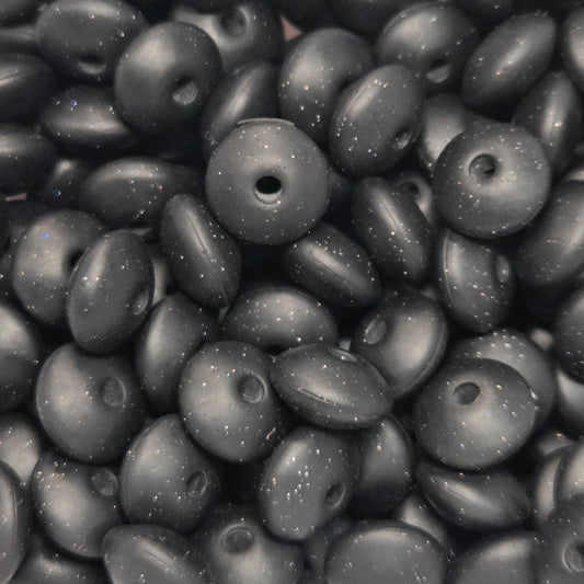 Black Glitter Silicone Lentil Beads