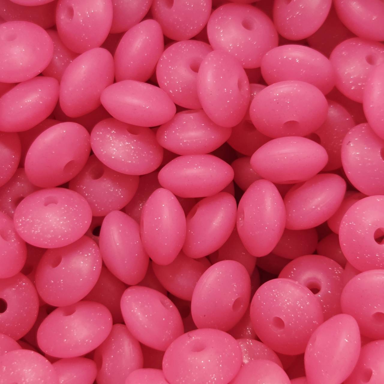 Pink Glitter Silicone Lentil Beads