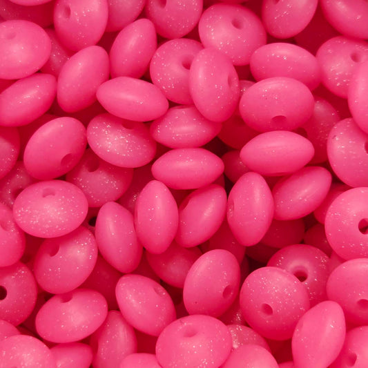 Pink Glitter Silicone Lentil Beads
