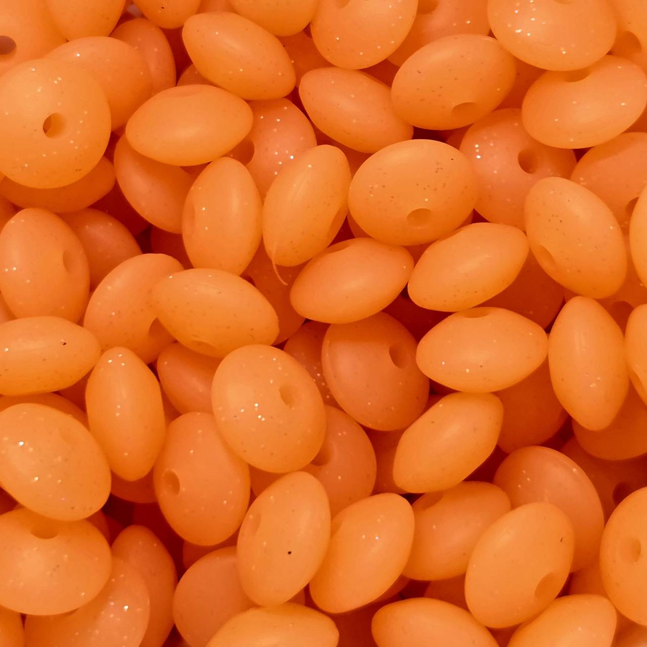 Orange Glitter Silicone Lentil Beads