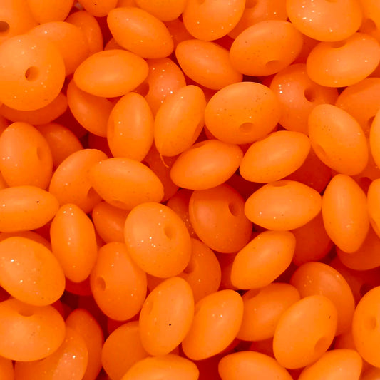 Orange Glitter Silicone Lentil Beads