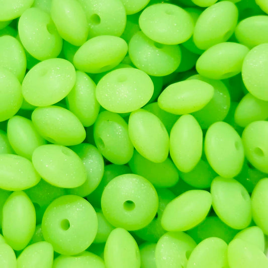 Lime Glitter Silicone Lentil Beads