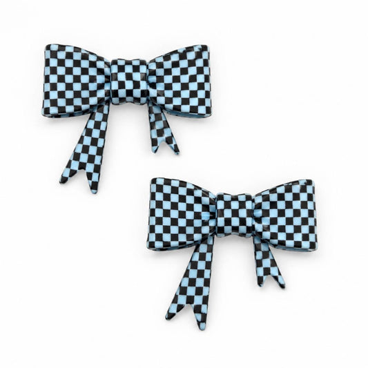 Blue Checkered Print Large Bow Focal Bead