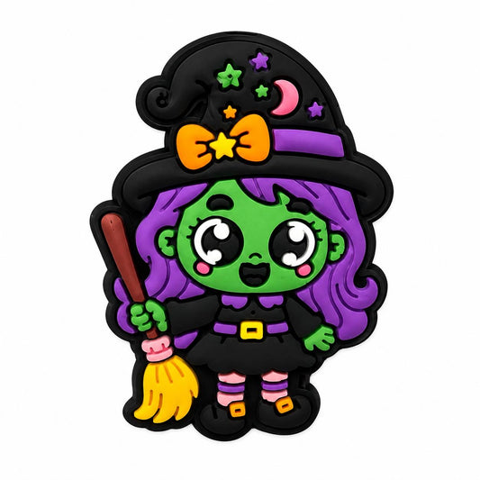 Cute witch silicone focal bead for beadable pens, keychains, badge reels and Halloween crafts