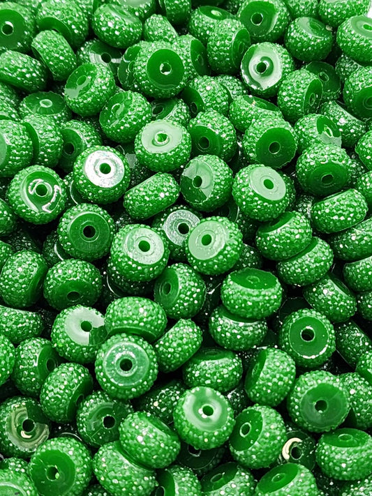 Dark Green Rhinestone 12mm Abacus Beads