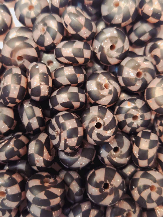 Checkerboard Swirl Silicone Abacus Beads