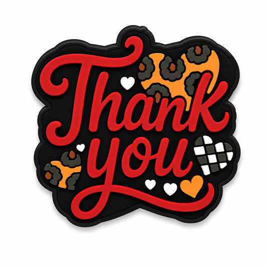 Thank You silicone focal bead with leopard print accents and hearts for beadable pens, keychains, badge reels, and DIY crafts