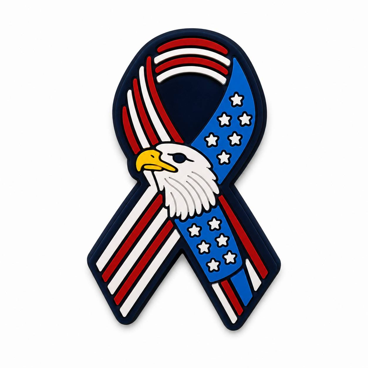 Patriotic eagle awareness ribbon silicone focal bead featuring an American flag ribbon and bald eagle design.