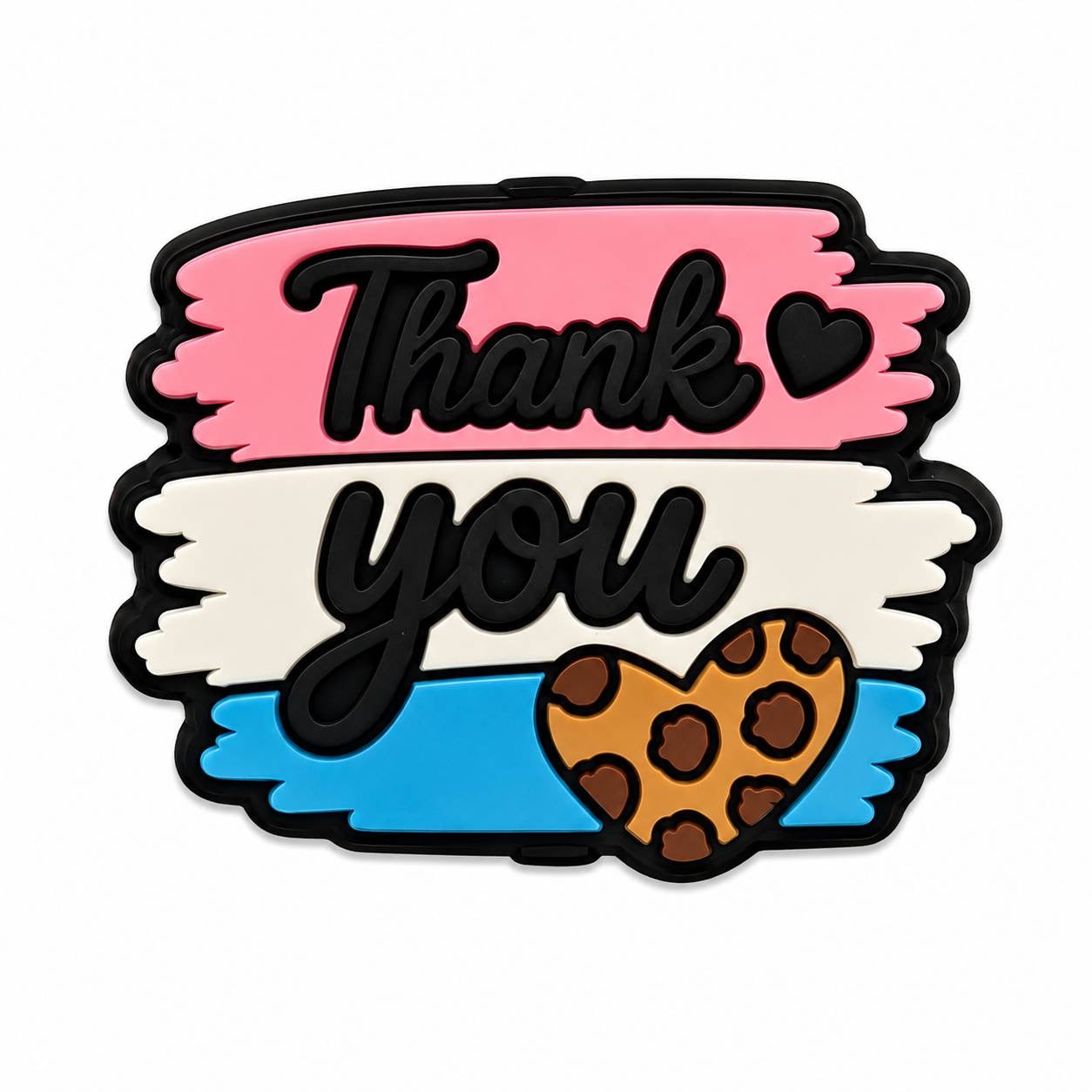 Thank You Silicone Focal Bead with Leopard Heart and Pink Blue Brushstroke Design