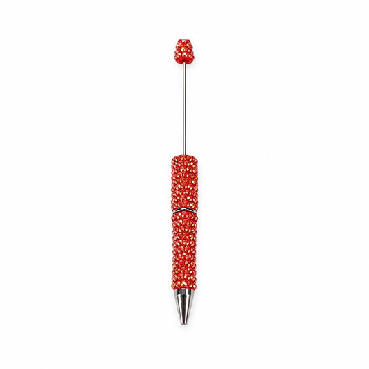 Red rhinestone beadable pen with silver hardware and beadable rod for custom pen making