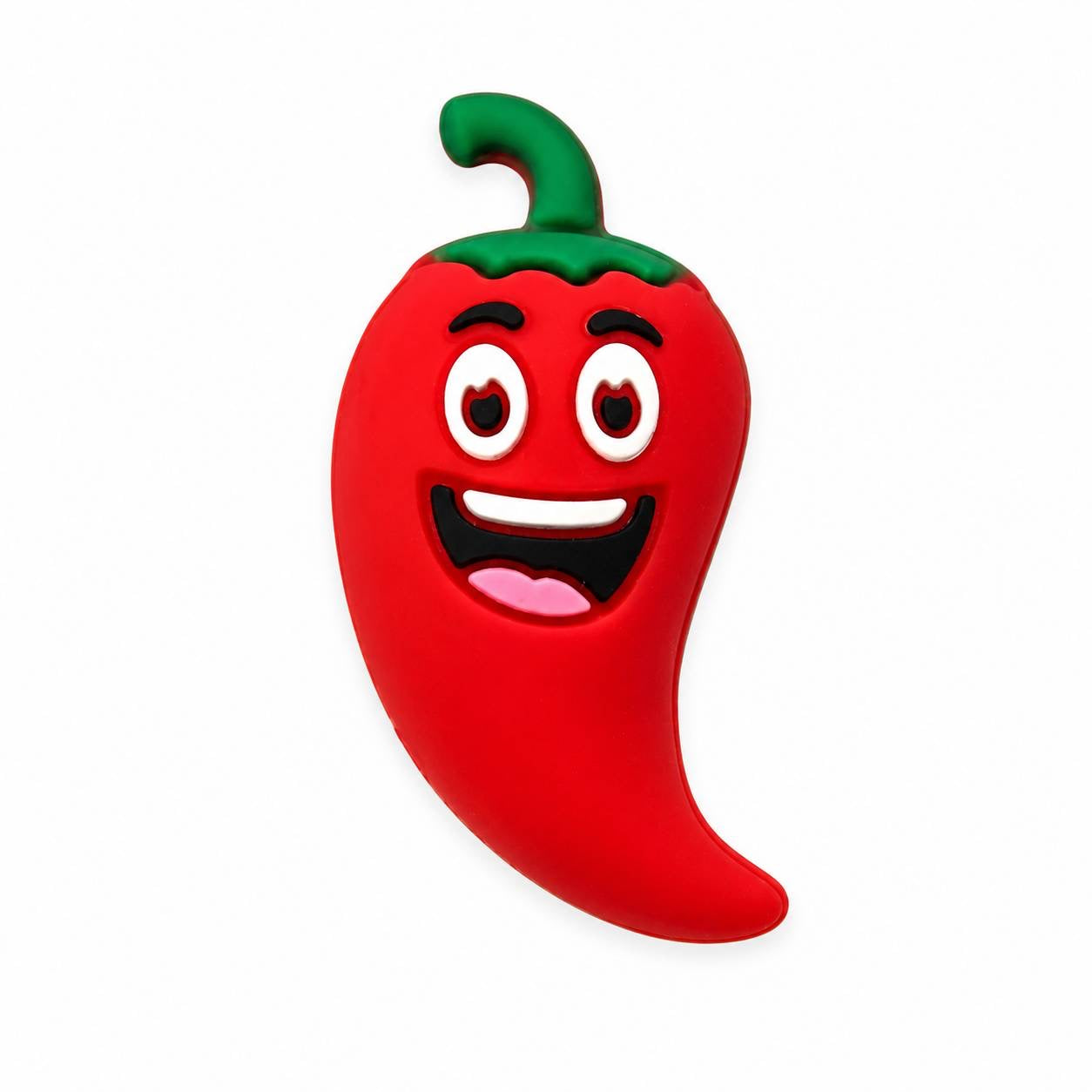 Cute red chili pepper silicone focal bead with smiling face and green stem