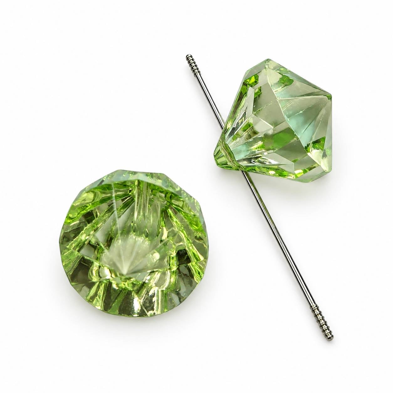 Light green faceted diamond acrylic bead with side-drilled hole for beadable crafts and DIY projects.