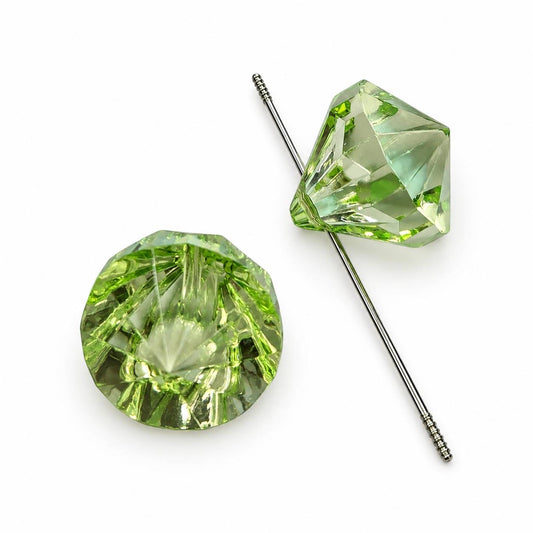 Light green faceted diamond acrylic bead with side-drilled hole for beadable crafts and DIY projects.