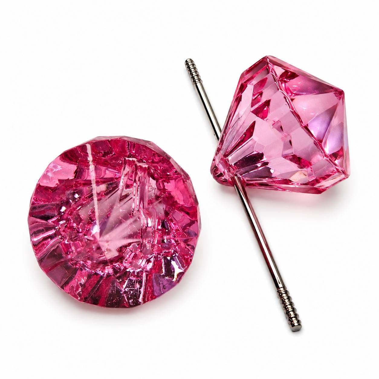 Translucent Peony Blush dark pink faceted diamond acrylic bead with a side-drilled hole for beadable pens, jewelry, keychains, and DIY crafts.