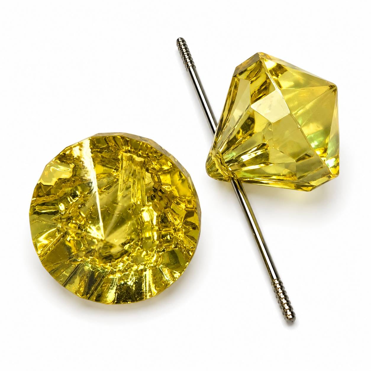 Translucent Golden Glow yellow faceted diamond acrylic bead with a side-drilled hole for beadable pens, jewelry, keychains, and DIY crafts.
