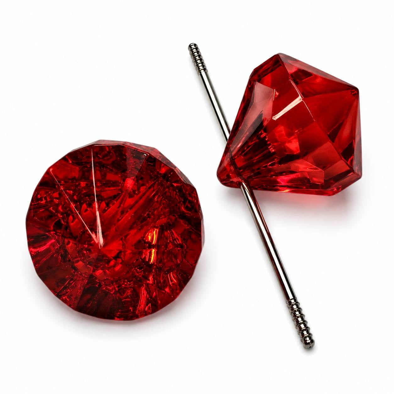 Translucent Crimson Spark red faceted diamond acrylic bead with a side-drilled hole for beadable pens, jewelry, keychains, and DIY crafts.