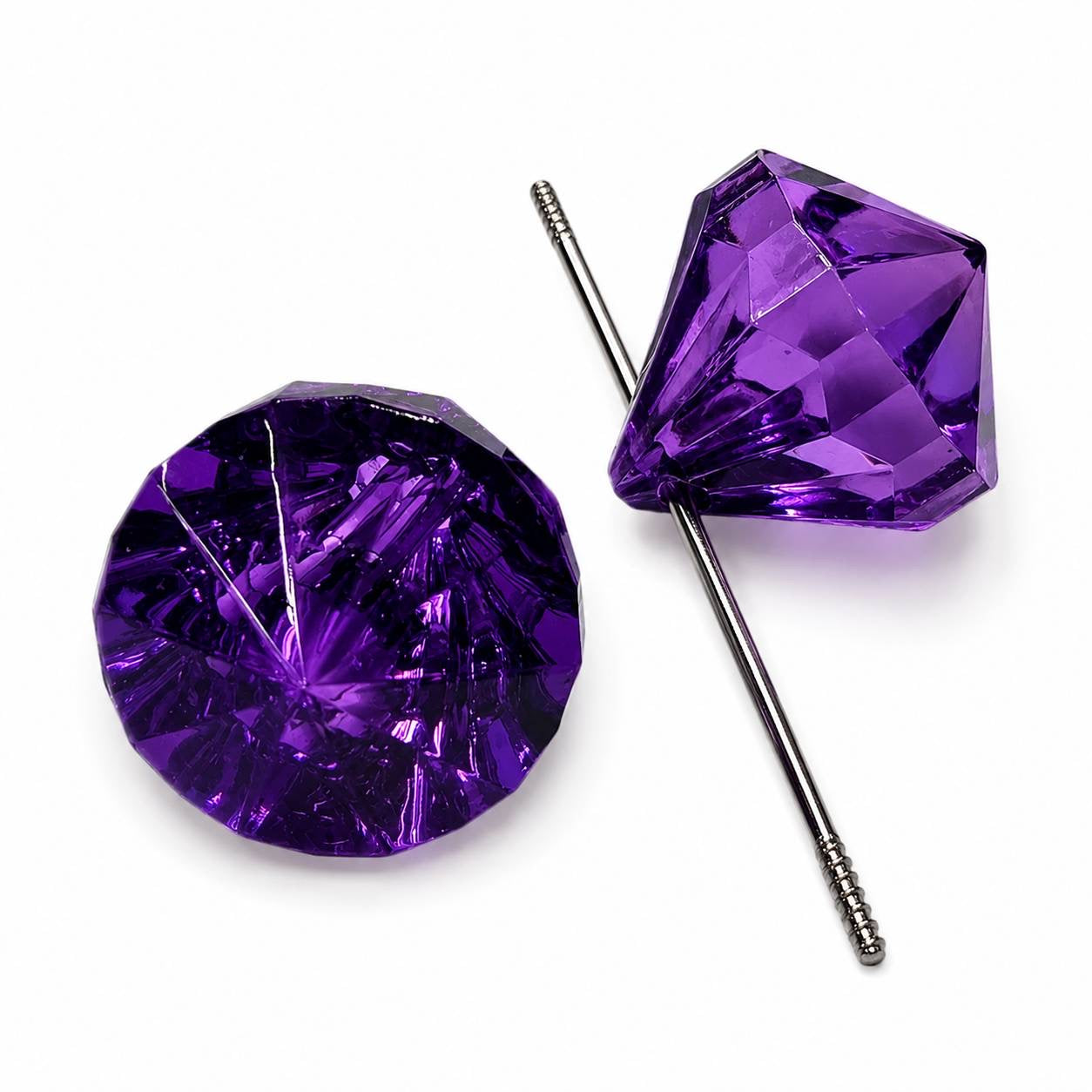 Deep translucent Royal Amethyst faceted diamond acrylic bead with a side-drilled hole for beadable pens, jewelry, keychains, and DIY crafts.