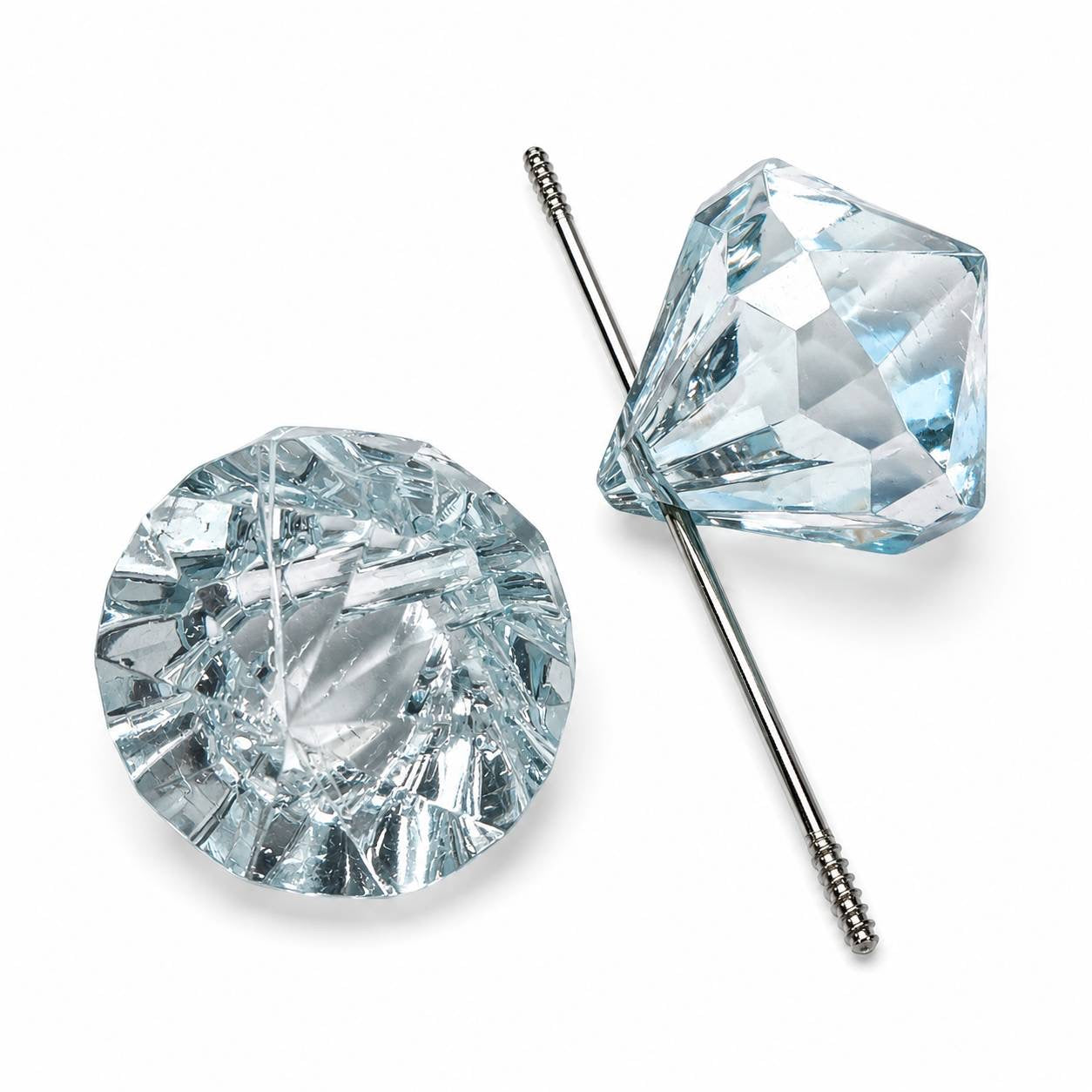 Translucent Glacier Mist icy blue faceted diamond acrylic bead with a side-drilled hole for beadable pens, jewelry, keychains, and DIY crafts.