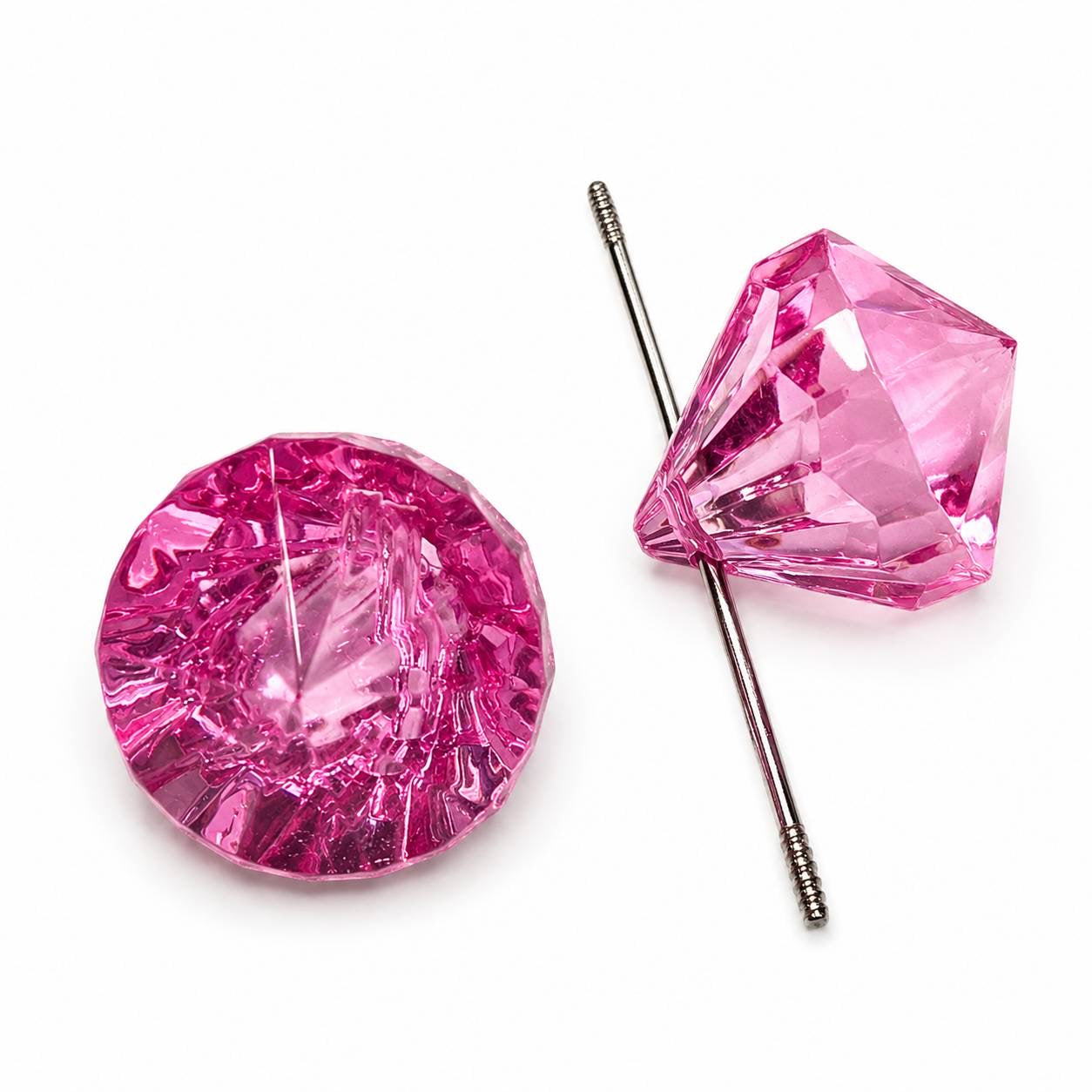 Translucent Rose Quartz pink faceted diamond acrylic bead with a side-drilled hole for beadable pens, jewelry, keychains, and DIY crafts.