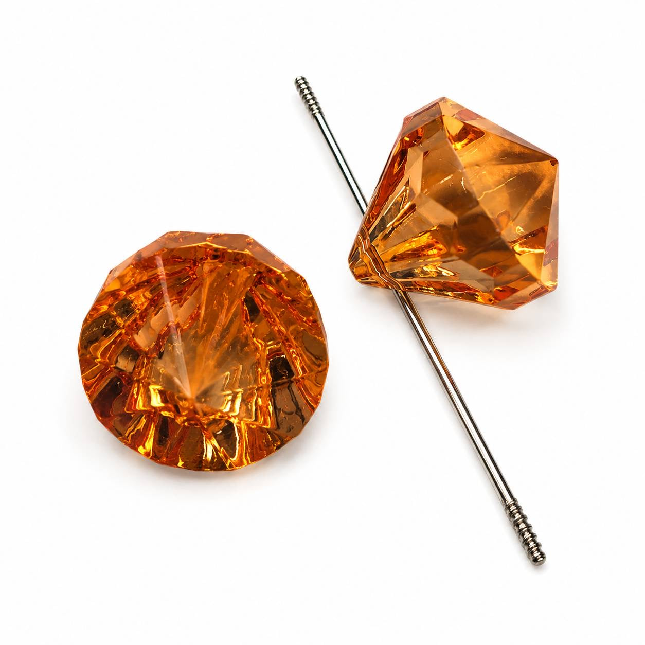 Translucent Amber Glow orange faceted diamond acrylic bead with a side-drilled hole for beadable pens, jewelry, keychains, and DIY crafts.