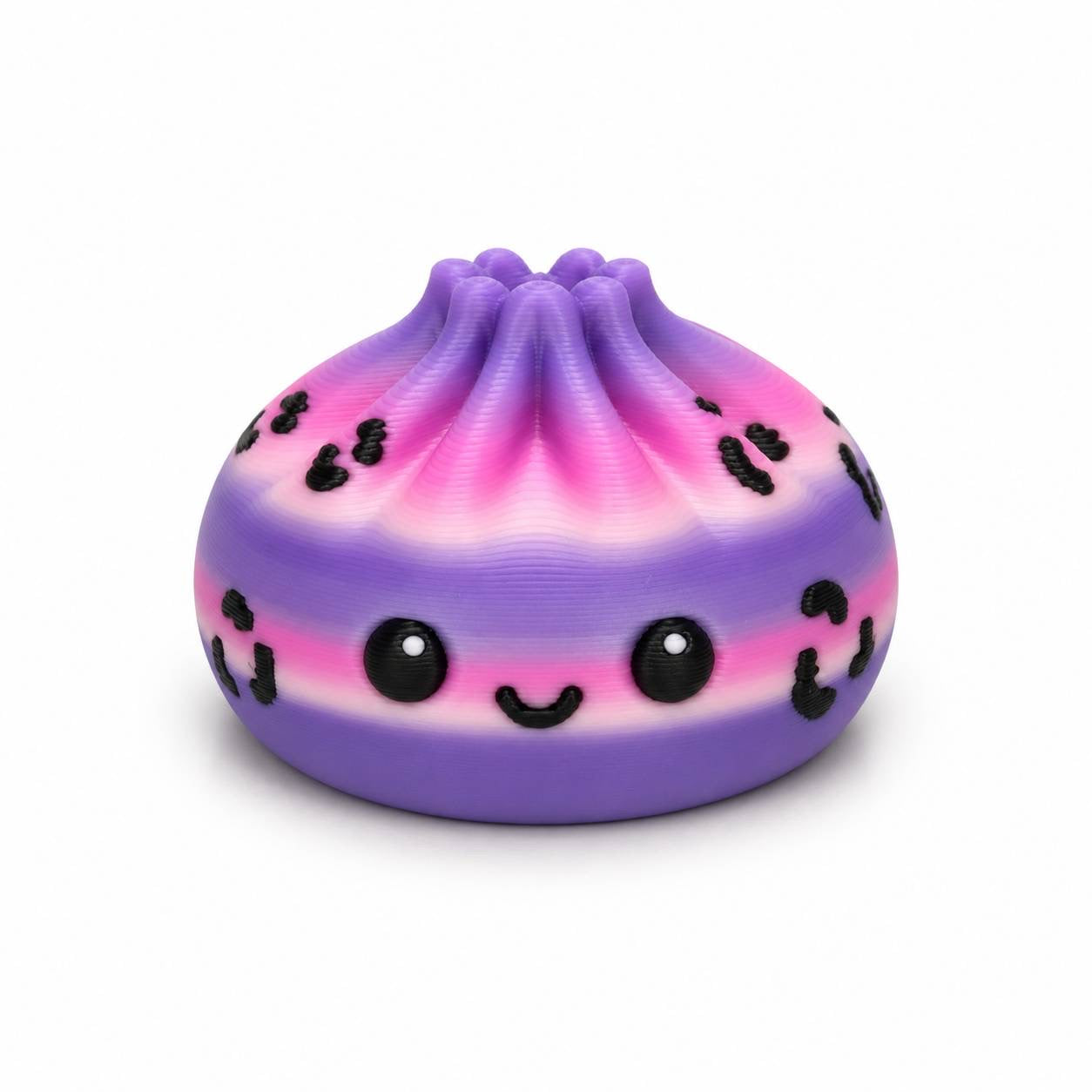 Cute Starlight Dumpling Pen Palz 3D printed bead featuring purple, pink, and white filament with black leopard accents by Bailey's Beads.