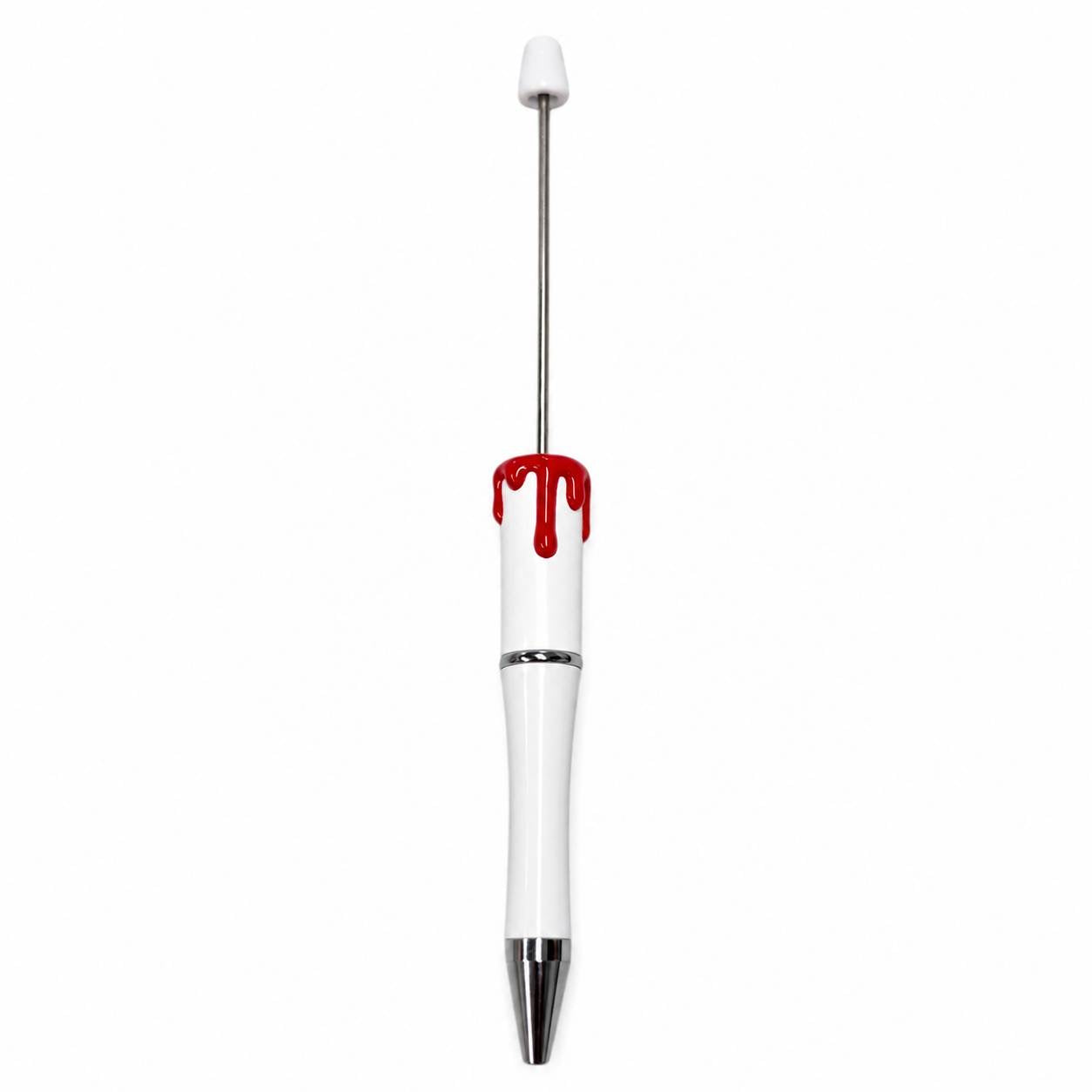 White beadable ballpoint pen featuring a decorative red blood drip accent, perfect for Halloween and spooky-themed crafts