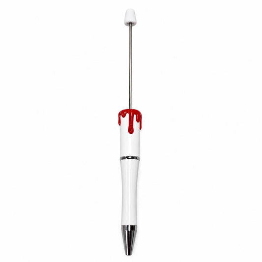 White beadable ballpoint pen featuring a decorative red blood drip accent, perfect for Halloween and spooky-themed crafts