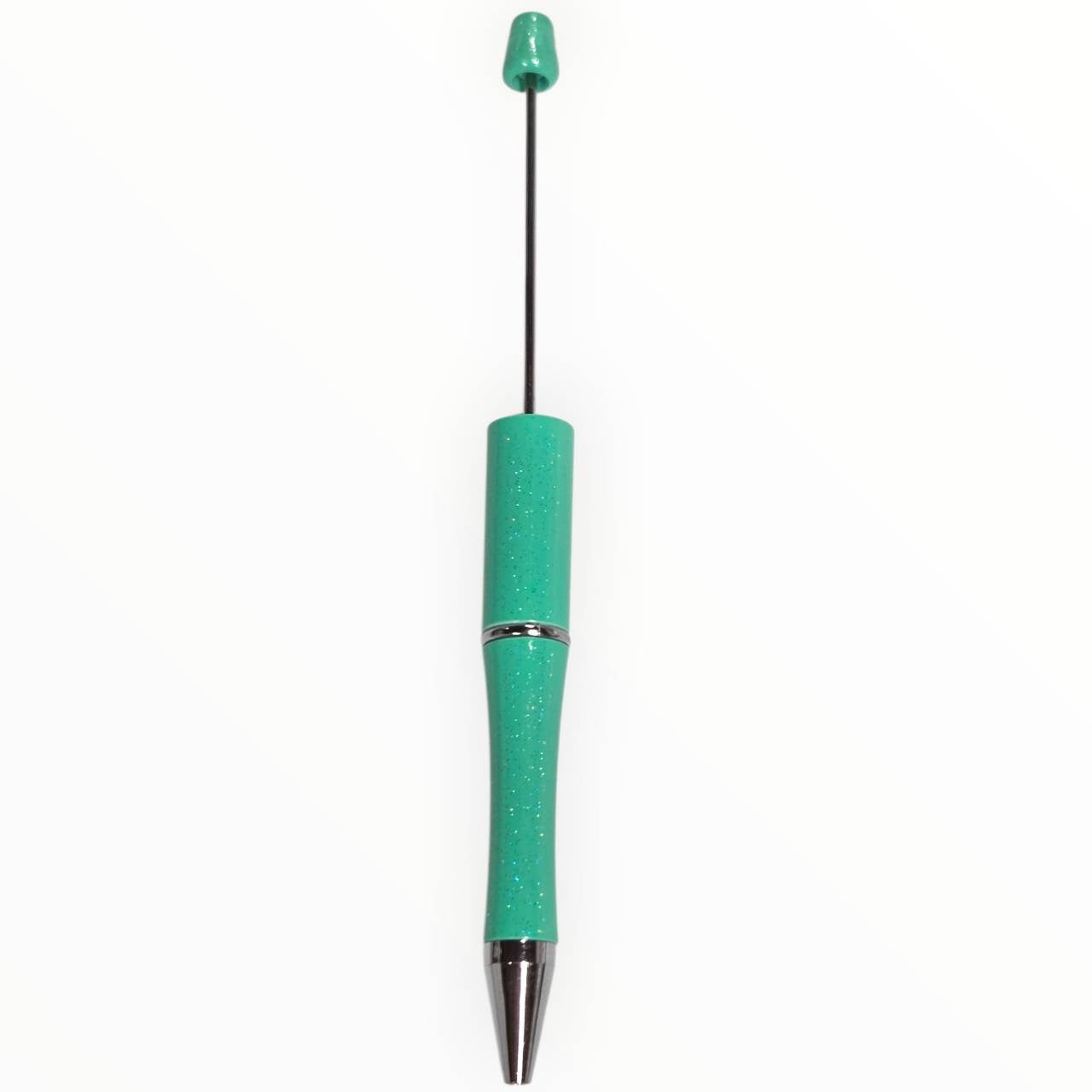 Mint glitter beadable pen with gunmetal hardware for DIY beaded pen projects.