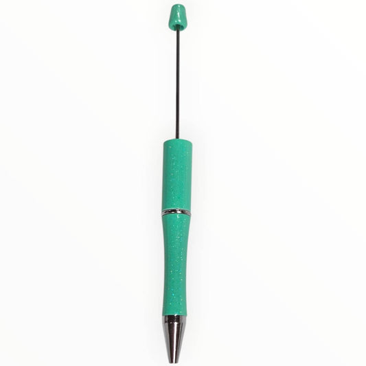 Mint glitter beadable pen with gunmetal hardware for DIY beaded pen projects.