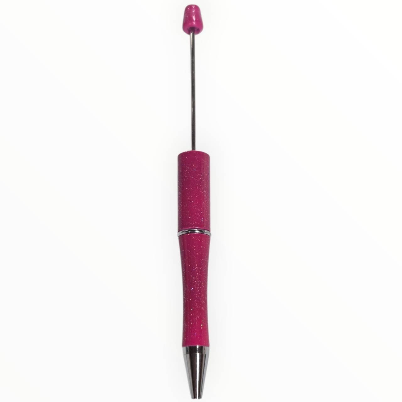Hot pink glitter beadable pen with gunmetal hardware for DIY beaded pen projects.