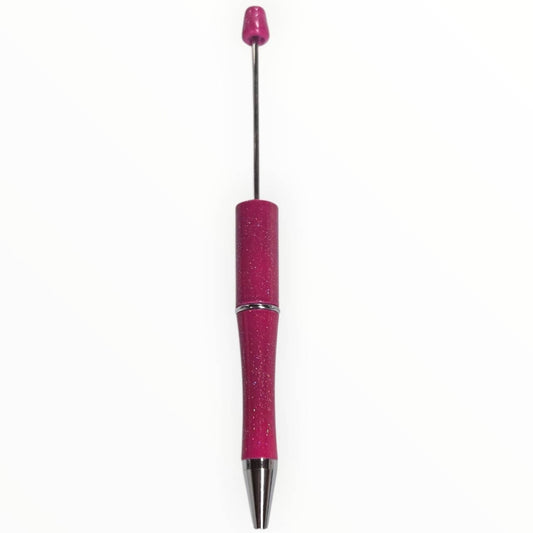Hot pink glitter beadable pen with gunmetal hardware for DIY beaded pen projects.